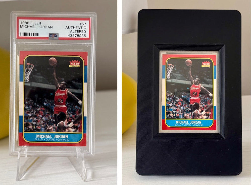 1986 Fleer Michael Jordan Rookie PSA Authentic / Altered before and after SlabGhost frame