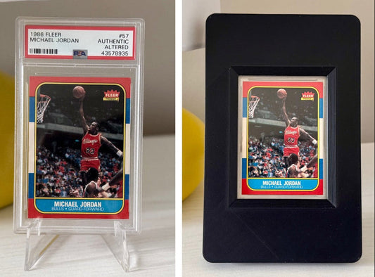 1986 Fleer Michael Jordan Rookie PSA Authentic / Altered before and after SlabGhost frame
